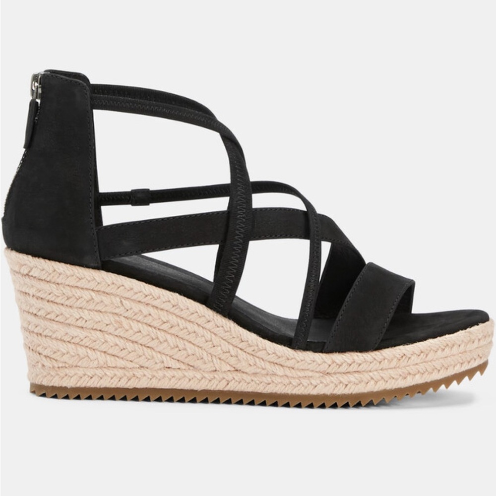 Eileen Fisher Black Nubuck Leather Crisscross Espadrilles Wedge Sandals | Sz 6